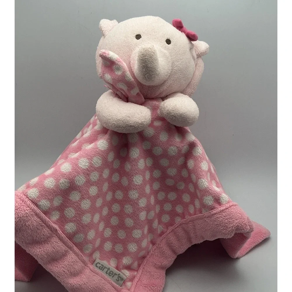 Carter's Pink Plush Elephant Lovey White Polka Dot Infant Security Blanket 13x13